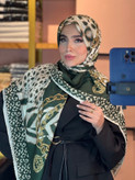 روسری حریر نخ دست دوز طرح پلنگی بزرگ