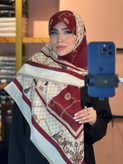 روسری حریر نخ دست دوز طرح زنجیری منگوله