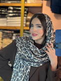 شال نخی پلیسه لمه دار کالکشن پلنگی